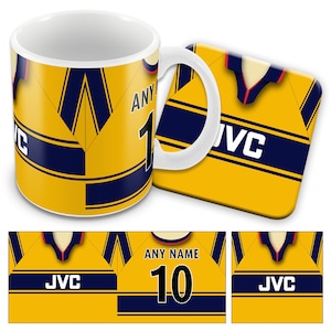 Arsenal Away 1997 Retro Shirt Kit Personalised Mug Cup And Coaster Set Great Christmas Gift Add Any Name & Number