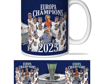 Mug Champions des Spurs d'Europe 2025, qualité supérieure, grands fans des Spurs, cadeau de Noël, cadeaux de football, joueurs de Tottenham, tasse Europa 2025