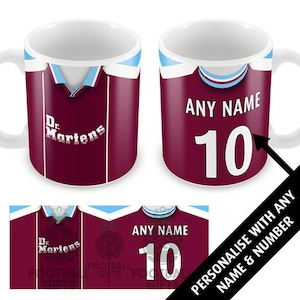 West Ham 1999 Retro Home Shirt Kit Personalised Mug Cup Great Christmas Gift Add Any Name & Number Utd