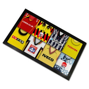 Watford Classic Shirts Retro Home & Away Shirts Kit Montage Bar Runner Great Christmas Gift Printed In The UK Football Gifts