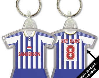 Sheffield Weds 1993 Retro Home Shirt Kit Personalised Keyring Key Ring Key Chain Great Christmas Gift Add Any Name & Number Wednesday