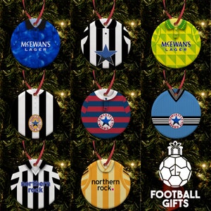Newcastle Utd Retro Home & Away Shirts Classic Kits Christmas Tree Decoration Bauble Flat Ceramic | Toon Army | Great Choice Of Shirts |