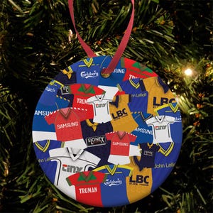 Wimbledon Kit Mash Retro Shirt Kit Decoración del árbol de Navidad Bola de cerámica plana Gran regalo de Navidad Regalos de fútbol Dons Impreso en el Reino Unido