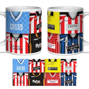 Exeter City Retro Shirt Classic Kits Shirts Montage Mug Cup Top Quality Mug Great Christmas Gift Exeter Shirts Unofficial
