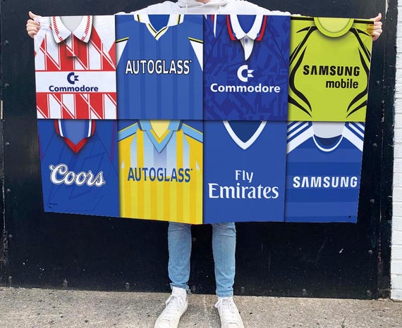 Chelsea Retro Shirt Montage Football Flag High Quality 5ft X3ft