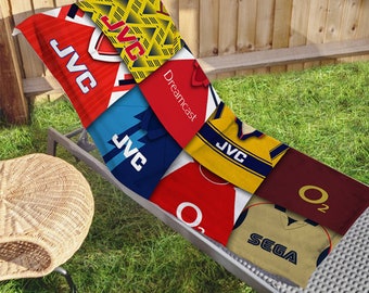 Camiseta retro del Arsenal, equipaciones clásicas, camisetas, toalla de playa, excelente calidad, regalo ideal, Gunners Arsenal, no oficial, ideal para vacaciones de verano.