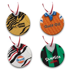 Swansea Retro Shirt Kit Christmas Tree Decoration Bauble Flat Ceramic Great Christmas Gift Pack Of 4