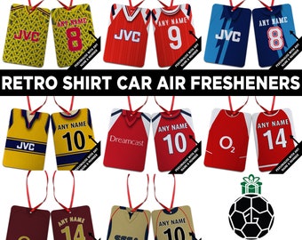 Arsenal Retro Shirt Kit Personalised Car Air Freshener | Choice Of Retro Kits |  | Add Any Name & Number | With Re-usable Fragrance Bottle