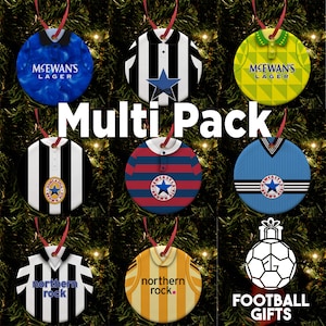 Newcastle Utd Retro Home & Away Shirts Classic Kits Christmas Tree Decoration Bauble Flat Ceramic | |Toon Army | Multi Pack of 4 or 8 |