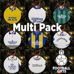 Leeds United Retro Shirts Kits Christmas Tree Decoration Bauble Flat Ceramic Great Christmas Gift Utd United Multi Pack of 4 or 8