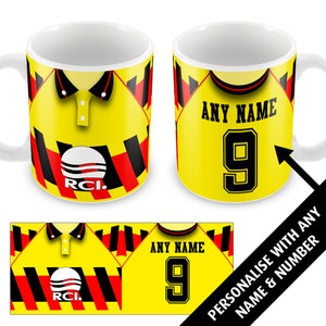 Watford Retro Kit Choice Of Shirt Personalised Mug Cup Great Christmas Gift Add Any Name & Number