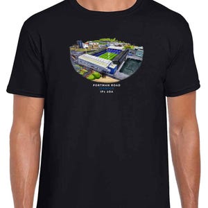 Ispwich Town Around The Grounds Portman Road Water Colour Black T-Shirt | Great Gift For Ipswich Fans | Adults & Kids Sizes | Football Gifts