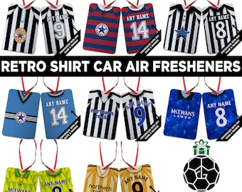Kit chemise rétro Newcastle Désodorisant personnalisé pour voiture | Choix de kits rétro | | Ajoutez n'importe quel nom et numéro| Avec flacon de parfum réutilisable