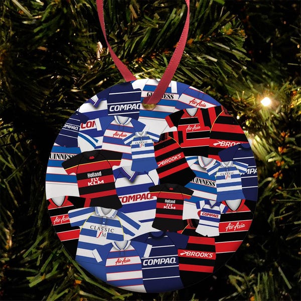 QPR Kit Mash Retro Shirt Kit Christmas Tree Decoration Bauble Flat Ceramic Great Christmas Gift Football Gifts Printed In The UK