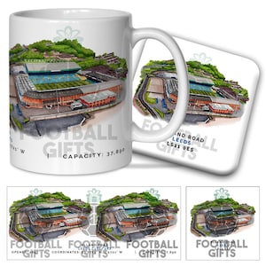 Leeds Utd Around The Grounds Elland Road Water Colour Mug & Coaster Set Quality Mug Great Christmas Gift Leeds Whites Unofficial