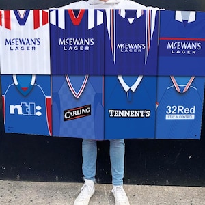 Rangers Retro Shirt Montage Football Flag High Quality 5ft x3ft Rangers Flag For Fans Man Cave Classic Kits