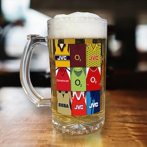 Arsenal Retro Shirt Montage Beer Glass Classic Kits Fans Top Quality Gunners Gift 16oz Arsenal Retro Shirts Beer Stein Cup