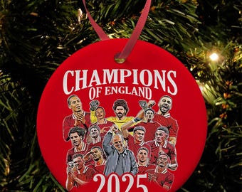 Liverpool Champions Of England 2025 Design 1 Christmas Tree Decoration Bauble Flat Ceramic Great Christmas Gift For All Liverpool Fans