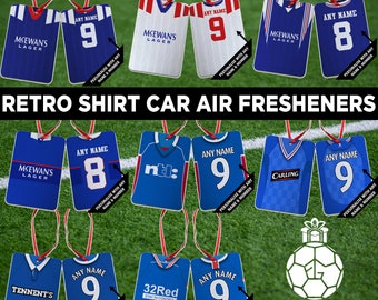 Rangers Retro Shirt Kit Personalised Car Air Freshener | Choice Of Retro Kits |  | Add Any Name & Number| With Re-usable Fragrance Bottle