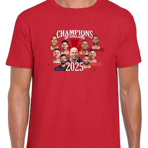 Liverpool Champions Of England 2025 Red T-Shirt Tee Portrait Design | Great Liverpool Gift | Adults & Kids Sizes | Liverpool Fans Tee |