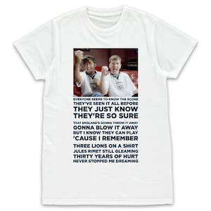 Footballs Coming Home 3 Lions Lyrics Euro 96 T-Shirt Tshirt Tee England World Cup Cult Song Baddiel & Skinner