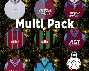 Aston Villa Retro Shirt Kits Christmas Tree Decoration Bauble Flat Ceramic Great Christmas Gift Multi Pack of 4 or 8 | Great Christmas Gift