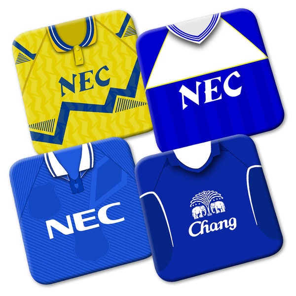 Everton Retro Shirts Kits 4 Pack Of Printed Hardboard Coasters Great Gift Football Gifts