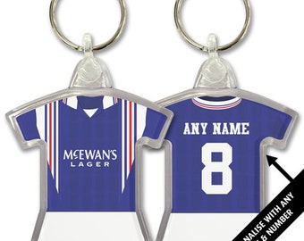 Rangers 1996 Retro Home Shirt Kit Personalised Keyring Key Ring Key Chain Great Christmas Gift Add Any Name & Number