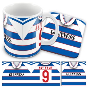 QPR Home 1984 Kit maglietta retrò Tazza personalizzata Set di tazze e sottobicchieri Ottimo regalo di Natale Aggiungi qualsiasi nome e numero