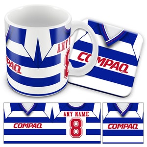 QPR Home 1994 Retro Shirt Kit Tazza personalizzata Tazza e set di sottobicchieri Ottimo regalo di Natale Aggiungi qualsiasi nome e numero