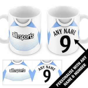 Hearts Retro Kit Choice Of Shirt Personalised Mug Cup Great Christmas Gift Add Any Name & Number