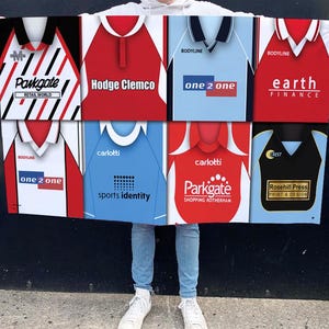 Rotherham Retro Shirt Montage Football Flag High Quality 5ft x3ft Rotherham Flag For Fans Man Cave Classic Kits