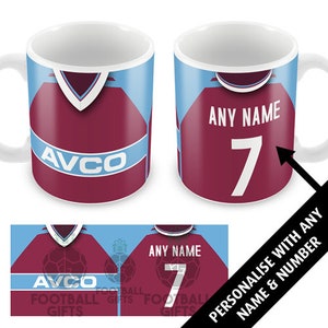 West Ham 1984 Retro Home Shirt Kit Personalised Mug Cup Great Christmas Gift Add Any Name & Number Utd