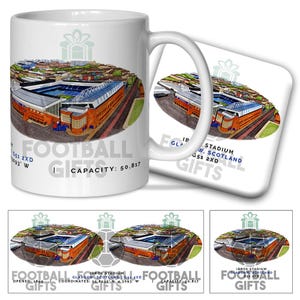 Rangers Around The Grounds Ibrox Stadium Water Colour Mug & Coaster Set Quality Mug Great Christmas Gift Rangers Unofficial