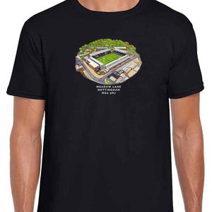 Notts County Around The Grounds Meadow Lane Water Colour Black T-Shirt | Great Gift For Fans | Adults & Kids Sizes | Football Gifts