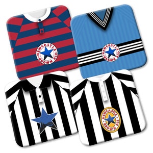 Newcastle Utd Retro Shirts Kits 4 Pack Of Printed Hardboard Coasters Toon Army Great Gift Football Gifts