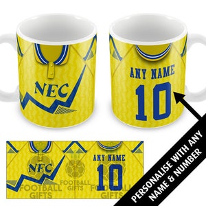 Everton 1991 Retro Auswärts Shirt Kit personalisierte Tasse Tolles Weihnachtsgeschenk Vereinigtes Add Any Name & Number