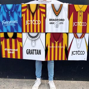 Bradford Retro Shirt Montage Football Flag High Quality 5ft x3ft Bradford Flag For Fans Man Cave Classic Kits