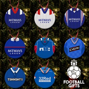Rangers Retro Home & Away Shirts Classic Kits Christmas Tree Decoration Bauble Flat Ceramic | Gers | Great Choice Of Shirts | NEW DESIGNS|