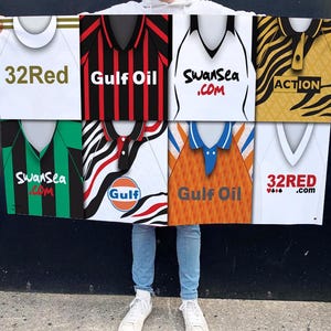 Swansea Retro Shirt Montage Football Flag High Quality 5ft x3ft Swansea City Flag For Fans Man Cave Classic Kits