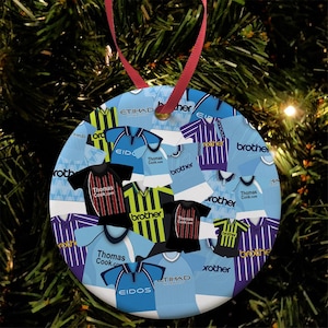 Man City Kit Mash Retro Shirt Kit Christmas Tree Decoration Bauble Flat Ceramic Great Christmas Gift Manchester Man Printed In The UK