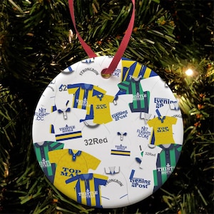 Leeds Kit Mash Retro Shirt Kit Christmas Tree Decoration Bauble Flat Ceramic Great Christmas Gift Utd United Football Gifts Printed In UK