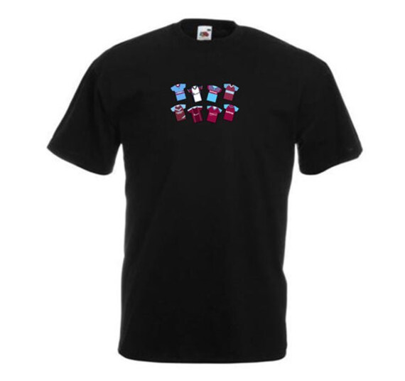 West Ham Retro Kits Black T-Shirt Tshirt Tee Great Gift For Hammers Fans  Choice Of Sizes Retro T-shirts Tee