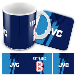 Arsenal Away 1995 Retro Shirt Kit Personalised Mug Cup And Coaster Set Great Christmas Gift Add Any Name & Number