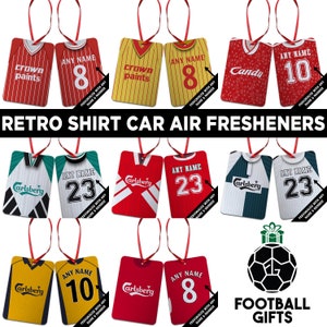 Liverpool Retro Shirt Kit Personalised Car Air Freshener | Choice Of Retro Kits |  | Add Any Name & Number| With Re-usable Fragrance Bottle