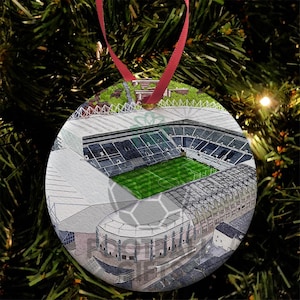 Newcastle Around The Grounds St James Park Water Colour Christmas Tree Decoration Bauble Flat Ceramic Great Xmas Gift For Magpies Fans