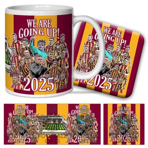 Bradford City Promoted 2024-25 We are Going Up Mug & Coaster Set Bradford Promotion 2025 Great Bradford Gift Set For Fans Football Gifts