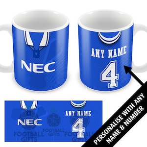 Everton 1994 Retro Home Shirt Kit personalisierte Tasse Tolles Weihnachtsgeschenk United Add Any Name & Number