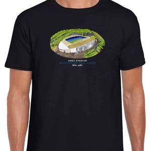Brighton Around The Grounds Amex Stadium Water Colour Black T-Shirt | Great Gift For Brighton Fans | Adults & Kids Sizes | Football Gifts