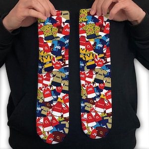 Arsenal Retro Shirt Classic Kits Mash Up Printed Socks Great Christmas Gift Gunners Arsenal Unofficial